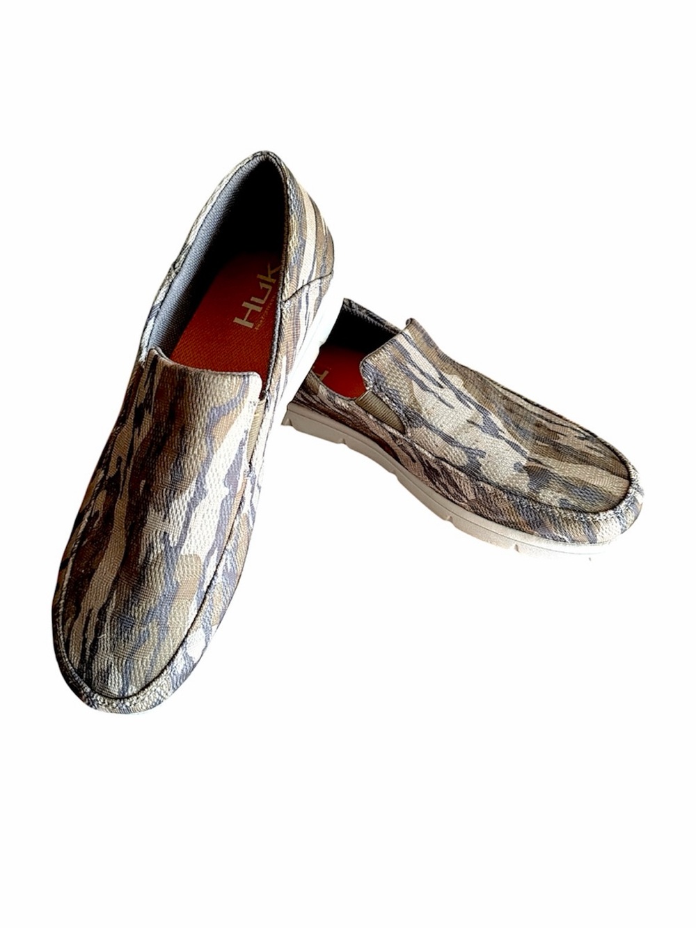 Huk Men's Camouflage Tan Brown Slip On Gorpcore Coastal Casual Deck Shoes Sz 10